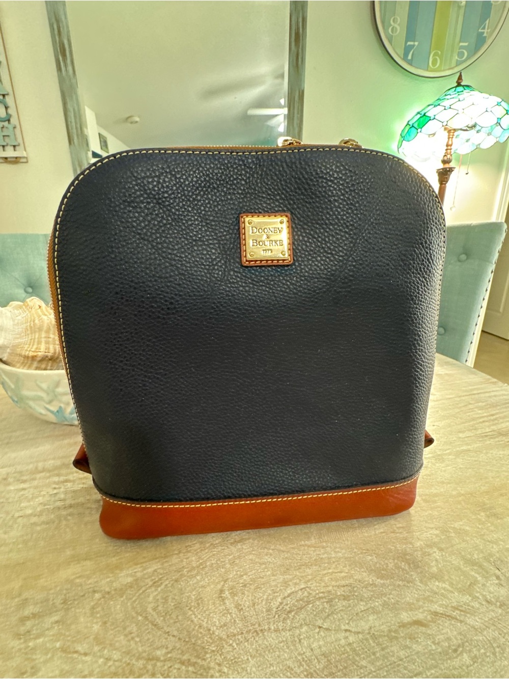 Dooney & Bourke Navy and Brown Pebble Leather Mini Backpack